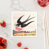 Serviette En Papier Oiseau Volant Avec Fleurs (En situation)