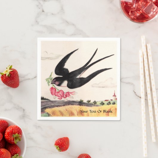 Serviette En Papier Oiseau Volant Avec Fleurs (En situation)