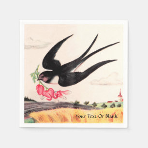 Serviette En Papier Oiseau Volant Avec Fleurs