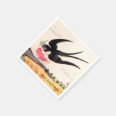 Serviette En Papier Oiseau Volant Avec Fleurs (Coin)