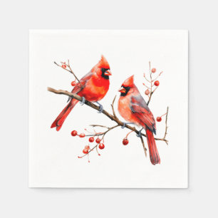 Serviette En Papier Oiseaux cardinaux rouges sur la branche de l'Holly