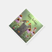 Serviette En Papier Oiseaux Chanteurs d'Anniversaire Sur Un Poteau Ave (Coin)