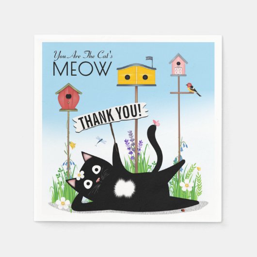 Serviette En Papier Oiseaux Chats Jardin Merci (Devant)