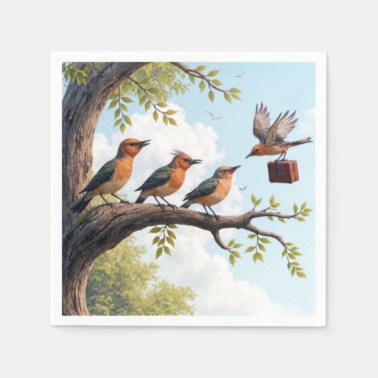 Serviette En Papier Oiseaux d'affaires sur une branche d'arbre (Devant)