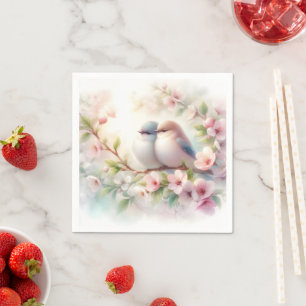 Serviette En Papier Oiseaux d'amour de printemps Fleur de cerisier flo