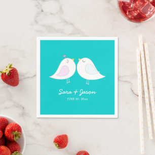 Serviette En Papier Oiseaux d'amour mignons Mariage sarcelle