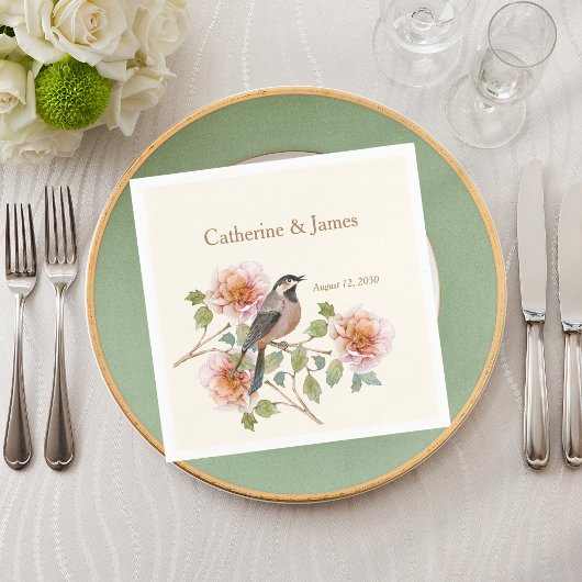 Serviette En Papier Oiseaux dans des fleurs de mariage