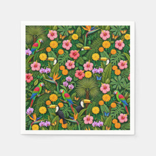 Serviette En Papier Oiseaux de jungle colorés gais fleurs tropicales