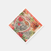 Serviette En Papier Oiseaux de l'amour Cœur Rouge Collage d'art (Coin)
