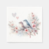 Serviette En Papier Oiseaux de l'amour romantique Branche de fleurs de (Devant)