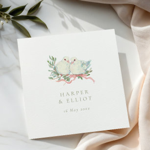 Serviette En Papier Oiseaux de l'amour vintage et mariage à la sauge e
