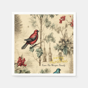 Serviette En Papier Oiseaux de Noël vintage baie de houx