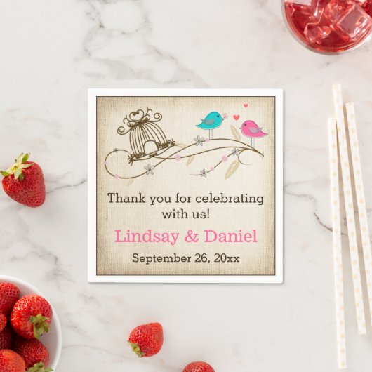 Serviette En Papier Oiseaux de Whimsical en Love Mariage serviettes (En situation)