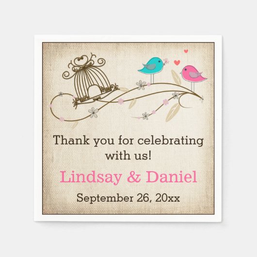 Serviette En Papier Oiseaux de Whimsical en Love Mariage serviettes (Devant)