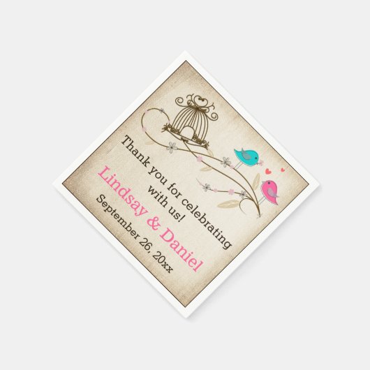 Serviette En Papier Oiseaux de Whimsical en Love Mariage serviettes (Coin)