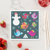 Serviette En Papier Oiseaux d'hiver Jouer dans la neige avec Snowman (En situation)