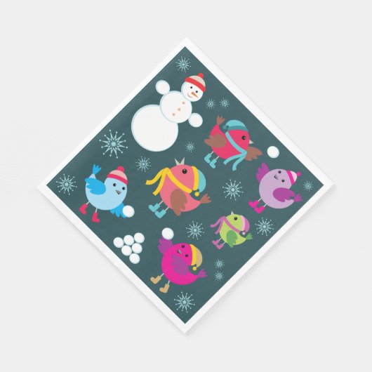 Serviette En Papier Oiseaux d'hiver Jouer dans la neige avec Snowman (Coin)