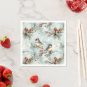 Serviette En Papier Oiseaux d'hiver Motif avec Pinecones et neige (En situation)