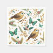 Serviette En Papier Oiseaux d'or et papillons émeraude (Devant)