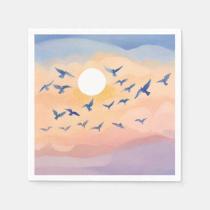 Serviette En Papier Oiseaux en vol Aquarelle de nature au coucher du
