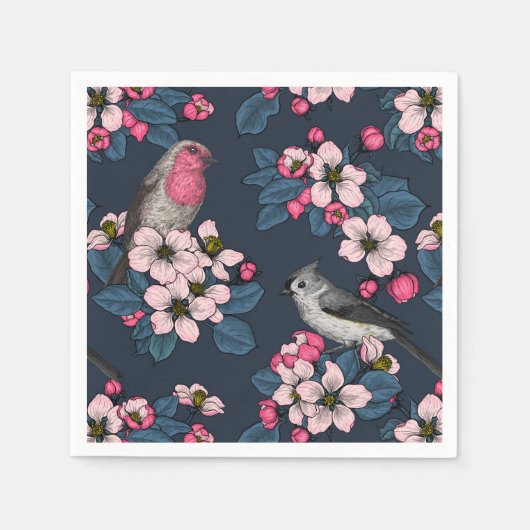 Serviette En Papier Oiseaux et fleurs (Devant)