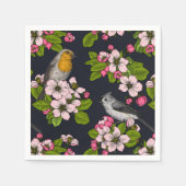 Serviette En Papier Oiseaux et fleurs en noir (Devant)