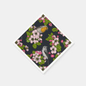 Serviette En Papier Oiseaux et fleurs en noir (Coin)