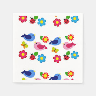 Serviette En Papier Oiseaux et fleurs printemps