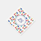 Serviette En Papier Oiseaux et fleurs printemps motif blanc (Coin)