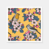 Serviette En Papier Oiseaux et fleurs sur le jaune (Devant)