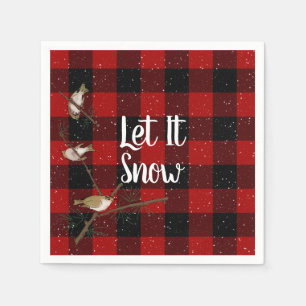 Serviette En Papier Oiseaux et flocons de neige sur le bison plaid