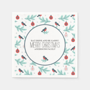 Serviette En Papier Oiseaux et ornements Motif de Noël coloré