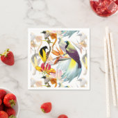Serviette En Papier Oiseaux exotiques du Paradis et fleurs Aquarelle (En situation)
