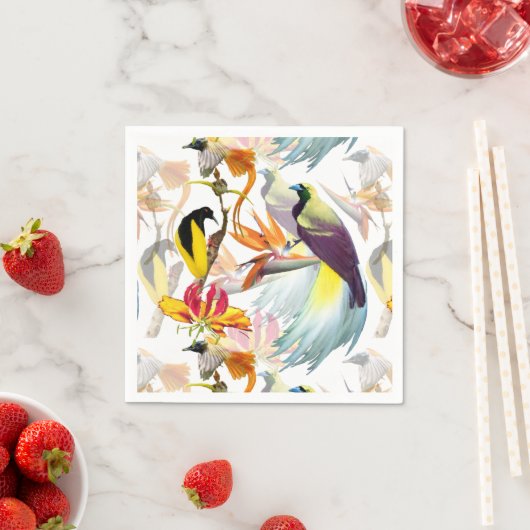 Serviette En Papier Oiseaux exotiques du Paradis et fleurs Aquarelle (En situation)