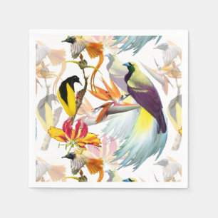 Serviette En Papier Oiseaux exotiques du Paradis et fleurs Aquarelle