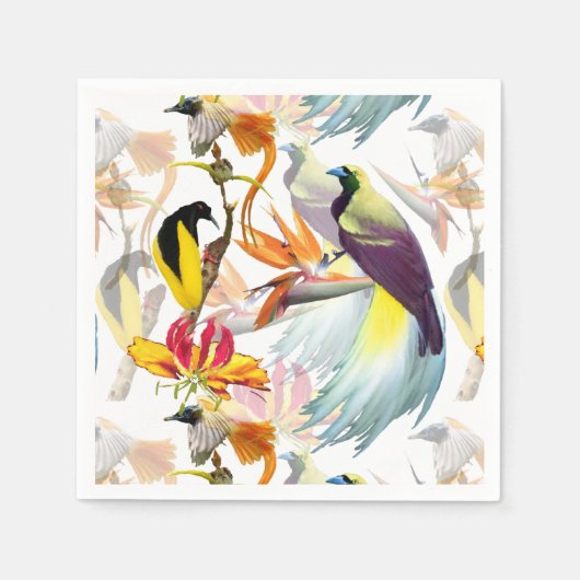 Serviette En Papier Oiseaux exotiques du Paradis et fleurs Aquarelle (Devant)