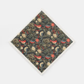 Serviette En Papier Oiseaux Festifs Élégants & Fleurs de Noël Rouge (Coin)