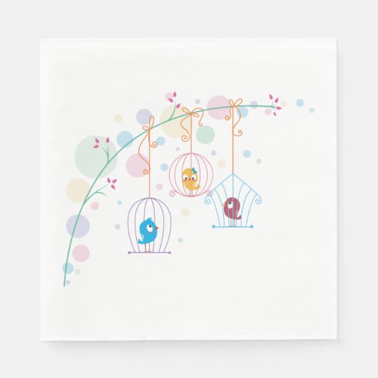 Serviette En Papier Oiseaux Gourmands En Cages Napkins (Devant)