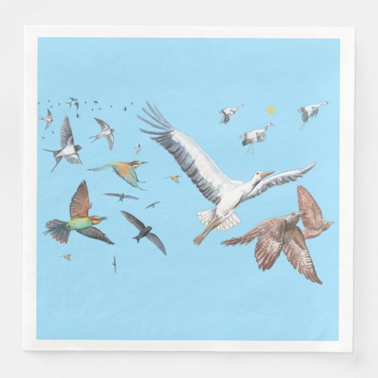 Serviette En Papier Oiseaux migrateurs traçant leurs vols Illustration (Devant)