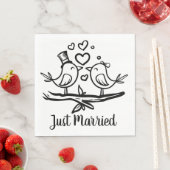 Serviette En Papier Oiseaux Noir Blanc Mariage Lovebirds Juste Marié (En situation)