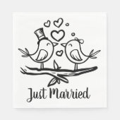 Serviette En Papier Oiseaux Noir Blanc Mariage Lovebirds Juste Marié (Devant)