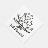 Serviette En Papier Oiseaux Noir Blanc Mariage Lovebirds Juste Marié (Coin)