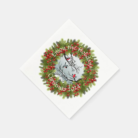 Serviette En Papier Oiseaux Personnalisés En Aiguilles À Pins De Neige (Coin)