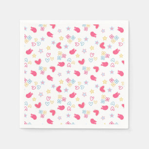 Serviette En Papier Oiseaux roses et Coeurs d'Amour