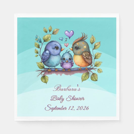 Serviette En Papier Oiseaux sarcelle pastel (Devant)