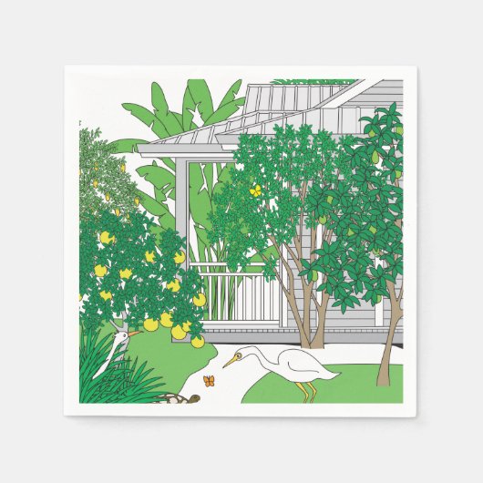 Serviette En Papier Oiseaux tropicaux et Plantes (Devant)