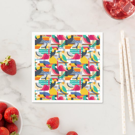 Serviette En Papier Oiseaux tropicaux géométriques (En situation)
