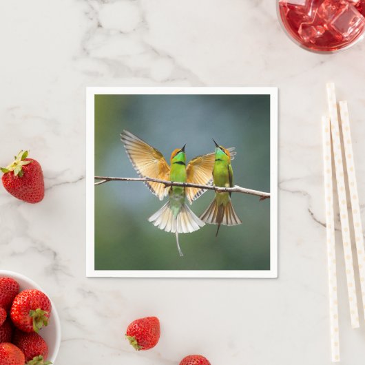 Serviette En Papier Oiseaux verts s'éternisent dans les arbres Photogr (En situation)
