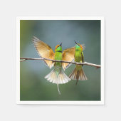 Serviette En Papier Oiseaux verts s'éternisent dans les arbres Photogr (Devant)
