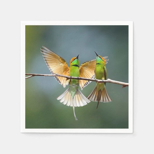 Serviette En Papier Oiseaux verts s'éternisent dans les arbres Photogr (Devant)